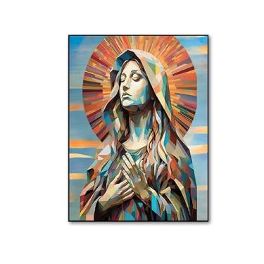 Imagem de Quadro Decorativo Religioso Santa Sagrada, com Moldura Preta Retangular de 2cm, ideal para ambiente de Sala de estar, jantar, reuniões, Quarto e Hall de entrada 60x90cm