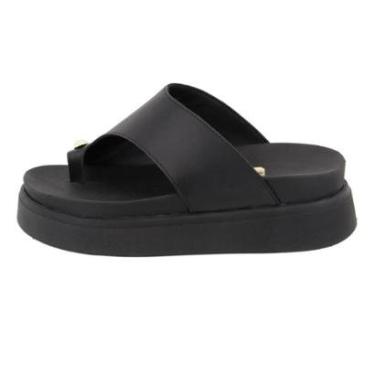 Imagem de Sandalia Flatform Papete Tamanco Feminino Detalhe Dedo Peça Organica Dourada Anatomica Macia-Feminino