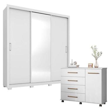 Imagem de Cômoda Flora E Guarda Roupa Casal Residence Branco Com Pés - Demóbile