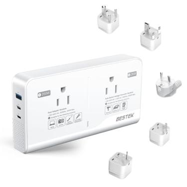Imagem de BESTEK Conversor De Voltagem 2000 W 220 V Para 110 V, Adaptador Viagem Universal Eua-Europa Com 2 Tomadas Ca E 3 Portas Usb (2 Pd35 W), Secador Cabelo, Chapinha (Branco Perolado)