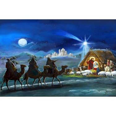 Imagem de Cenário de pintura do nascimento de Jesus Presépio Noite de Natal Luz das Estrelas Fundo de Fotografia Família Sagrada Três Reis Manjedoura do Deserto Nascimento de Jesus Cenários de Natal Igreja