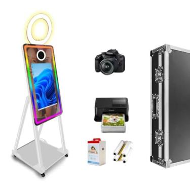 Imagem de Cabine fotográfica portátil de 101,6 cm, cabine fotográfica com tela sensível ao toque de 54,6 cm com luzes para festas e eventos de Natal (branca, cabine fotográfica com impressora e câmera)
