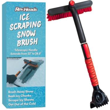 Imagem de RevHeads Raspador de gelo para para-brisa de carro com escova de neve - alça telescópica de 71 cm - ponta da escova para limpar neve, lado cinzel para geada, lado da garra para pedaços ICY