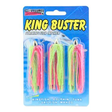 Imagem de C&H Lures, Isca King Buster, saia rosa (HotPink/Chartreuse/SilvBlue), cabeça de 1/226.8 g, 6.3 cm, 3 peças
