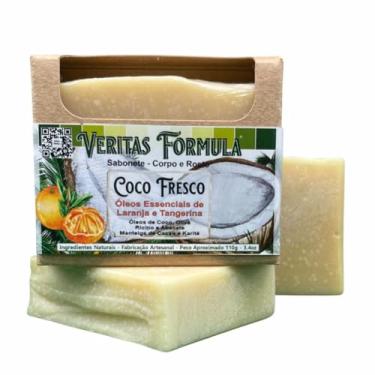 Imagem de Sabonete Artesanal de Coco Fresco, Laranja e Tangerina – Com Leite de Coco, Óleos e Manteigas Vegetais e Óleos Essenciais Naturais – Hidratante, Revitalizante e Refrescante – 110g