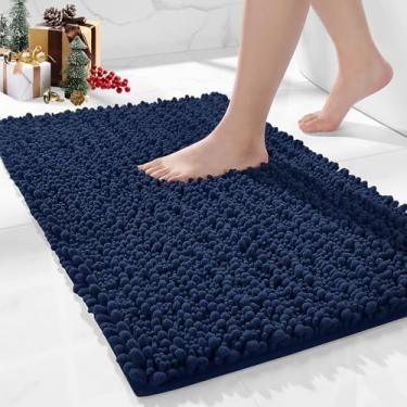 Imagem de Ruggnovea Tapete de banheiro pequeno, 61 x 43 cm, antiderrapante, absorvente para pia e chuveiro, tapete de banheiro espesso lavável tapete de banheiro ultra macio para banheira, azul marinho