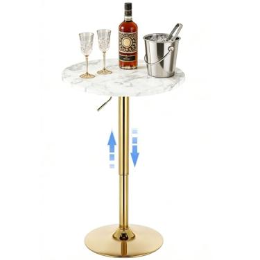 Imagem de YHGSYXL Mesas de coquetel douradas, mesa de bar redonda, altura ajustável, mesa de pub de 70 a 90 cm, com base de metal, estilo moderno para cozinha, bar, escritório e sala de jantar, resistente e