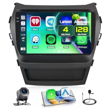 Imagem de 2 + 32 GB Android Car Stereo Wireless Carplay para Hyundai Santa Fé 2013 2014 2015 2016 2017 Android Auto, tela sensível ao toque de 9 polegadas com WiFi GPS FM RDS câmera de backup