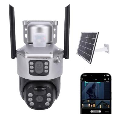 Imagem de ASHATA Câmera de Segurança Solar de Lente Dupla, Câmera de Segurança PTZ Sem Fio Solar Externa Celular 4G LTE 2K, Rotativa de 355 ° Com Detecção de Movimento PIR, Rastreamento