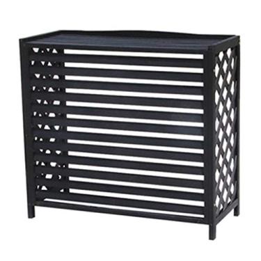 Imagem de Suporte de flores, rack de ar condicionado, capa externa de madeira anticorrosão para ar condicionado, rack de armazenamento de plantas, design de persiana, para ambientes externos e internos. (Preto