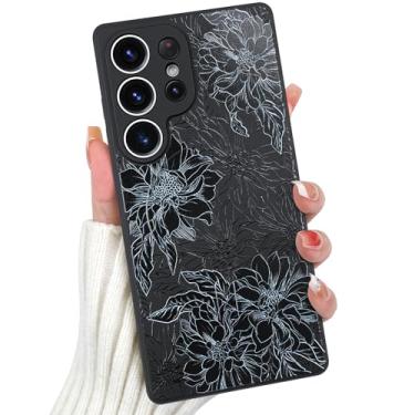 Imagem de OOK Capa magnética para Samsung Galaxy S25 Ultra, estampa fofa de flor preta de silicone [compatível com MagSafe] Capa de telefone fina à prova de choque com estampa floral para câmera de 6,9