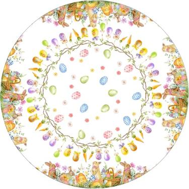 Imagem de XCHI Toalha de mesa quadrada de coelho, ovos, flores, coelhos, páscoa, toalha de mesa, lavável, para sala de jantar, decoração de festa em casa, 152 x 152 cm