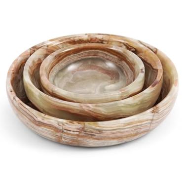 Imagem de SPESHSTONES Conjunto de 3 tigelas de mármore pequenas e decorativas verdes feitas à mão para servir molho de soja escuro, armazenamento e itens essenciais de cozinha - Conjuntos de pratos de pedra