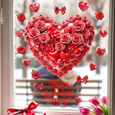 Imagem de Adesivos de janela de dia dos namorados com laço rosa design de coração adesivos de janela dupla face reutilizáveis fáceis de limpar decalques de janela para decoração de porta de vidro de festa de