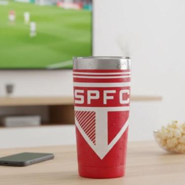 Imagem de Copo Térmico Inox 550ml com Tampa Oficial Times Allmix - Vermelho, Ver