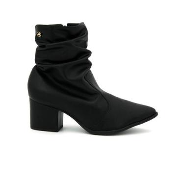 Imagem de Bota Via Uno Original 828028 Cano Curto Salto Alto Grosso Plissada Fem