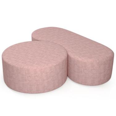 Imagem de Kit Puff Redondo Lola e Puff Recamier Orgânico Orbit W01 Linho Rosa - 