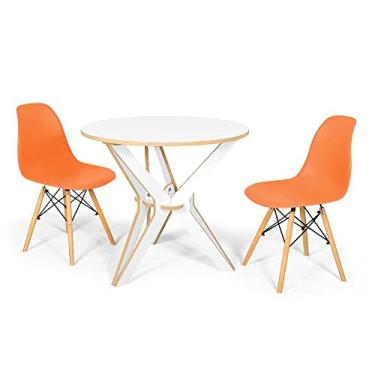 Imagem de Conjunto Mesa de Jantar Encaixe Itália 100cm com 2 Cadeiras Eames Eiffel - Laranja