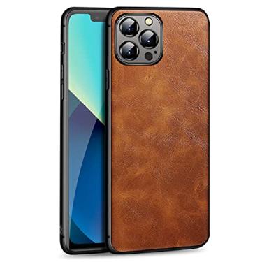 Imagem de Capa para iPhone 13 Mini/13/13 Pro/13 Pro Max, capa protetora de couro PU vintage slim com anel magnético embutido para suporte de telefone magnético para carro magnético, marrom, 13 Pro 15,5 cm