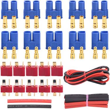Imagem de Glarks 20 peças Deans Style T-Plug / EC3 fêmea macho adaptador kit conector para bateria RC LiPo peças de substituição ESC [contém fio de silicone calibre 14 e tubo termorretrátil]