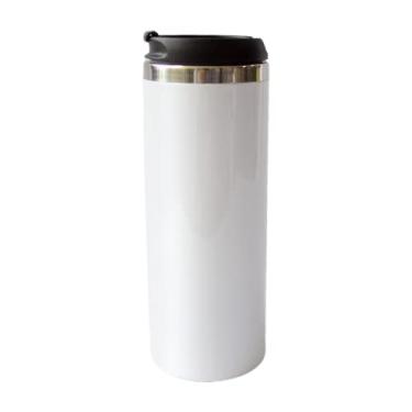 Imagem de MR.R Copo em branco de sublimação de 425 g com tampa, parede dupla de aço inoxidável isolado a vácuo garrafa de água de viagem caneca reta, copo de café revestido de pó durável, branco, 450 ml