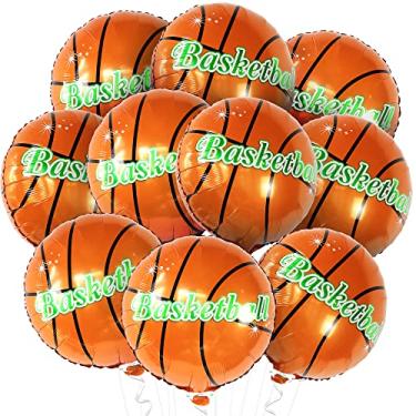 Imagem de Conjunto de 10 peças, balões de basquete - 45,7 cm | Balão de basquete de alumínio para decorações de festa de basquete | Decoração de basquete para festa de basquete, decorações de festa temática esportiva, decoração de aniversário