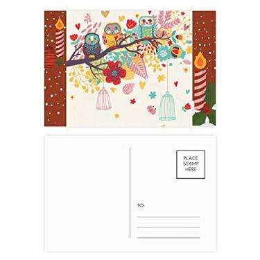 Imagem de Ilustração animais ramos flores corujas vela de Natal cartão postal cartão de agradecimento correspondência 20 peças