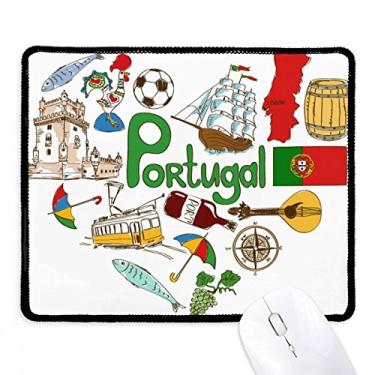 Imagem de Mouse pad com bandeira nacional de Portugal Love Heart Landscap borda costurada tapete de borracha para jogos