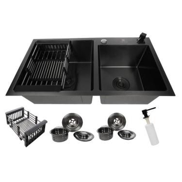 Imagem de Cuba Gourmet Dupla Quadrada Aço Inox 304 Preta 78X43Cm