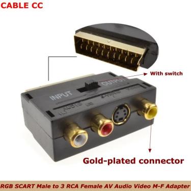 Imagem de RGB SCART macho para 3 RCA fêmea  AV Audio Video M-F conversor adaptador para TV  videocassete