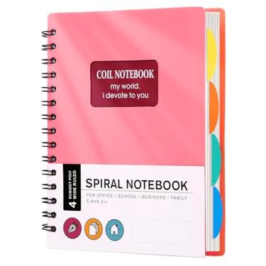 Imagem de Yoment Caderno espiral A5, 15 x 20 cm, 5 matérias, pautado com divisórias e abas de 240 páginas, grande, multiassunto, com abas para anotações, trabalho, escola, rosa