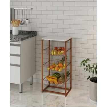 Imagem de Fruteira Grécia Tampo Madeira Mdp Branco Base de Ferro Cobre