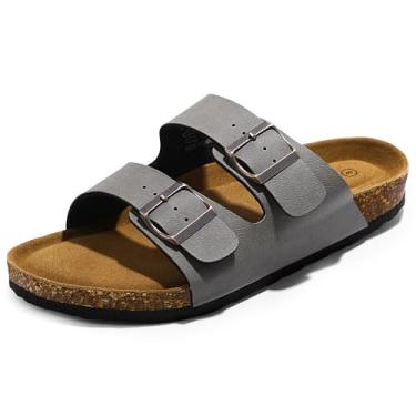 Imagem de HOMETRUE Sandálias masculinas de cortiça com pés de cortiça, sandálias deslizantes masculinas com fivela ajustável, sandálias duráveis para homens, Cinza, 42