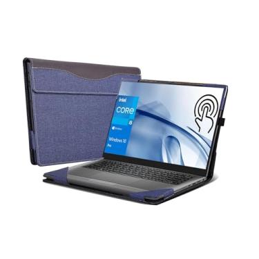 Imagem de Capa de laptop para laptop Dell Inspiron 7430 14 Plus 7420 7425 e Inspiron 14 Pro 5420 5430 5425 capa completa proteção contra quedas capa de bolso interno de couro PU de 14 polegadas (azul escuro)