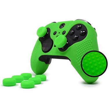 Imagem de Foamy Lizard Capa de aderência cravejada Elite Series 2 para controle Xbox One - silicone livre de suor, pinos antiderrapantes de topo plano + 8 alças de polegar QSX-Elite (verde)