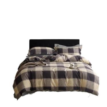 Imagem de Jogo de cama de algodão estilo escandinavo com quatro peças de algodão espesso e quente lençol de cama xadrez listrado (uma cor King 4 peças)