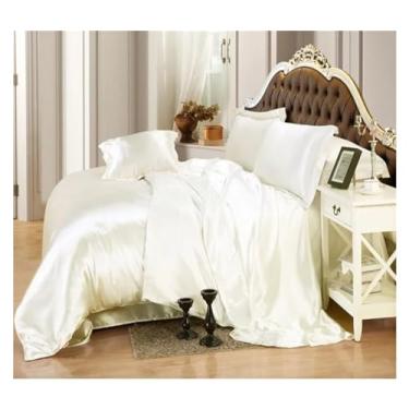 Imagem de Jogo de cama de cetim preto, lençol e fronhas, lençol de cama de luxo tamanho queen size, lençóis de cama (B 150 x 200 cm 3 peças)