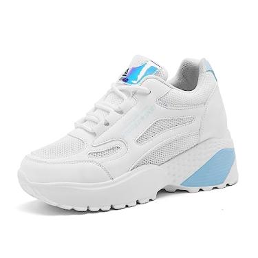 Imagem de AONEGOLD Tênis de plataforma feminino com salto alto e cadarço para mulheres e meninas, 03 - Branco, 8-8.5