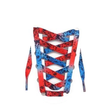 Imagem de Cadarços Elásticos De Largura Graffiti Coloridos Para Sapatos Esportivos Sapatos De Lona Cordas Acessórios Cordas De Sapato Para Sapatos Sociais(Color:Blue red black,Size:120cm)