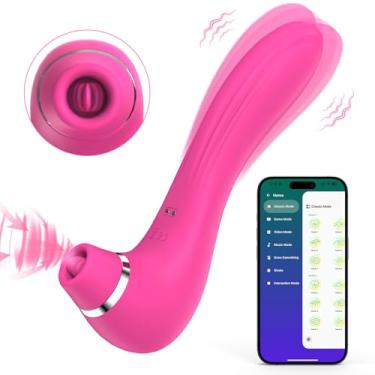 Imagem de Vibrador de sucção de clitóris e lambedura, brinquedo sexual para mulheres,【Controle de APP】 Vibradores de ponto G clitoriano 4 em 1, brinquedo de língua, 9 vibrações, 9 modos de lamber e chupar a língua, estimulador de clitóris e mamilo, brinquedo sexual