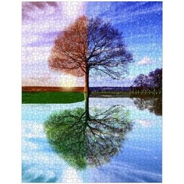 Imagem de Árvore de quatro estações, 1000 peças, quebra-cabeça de madeira com foto personalizada para adultos, amigos, presente para casamento, aniversário, dia dos namorados, decoração de casa