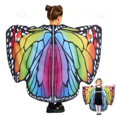 Imagem de Fantasia de borboleta para mulheres, estampa frente e verso, asas de borboleta, capa para adultos, fantasias de Halloween para mulheres, asas de fada, Dupla face multicolorida, Kids