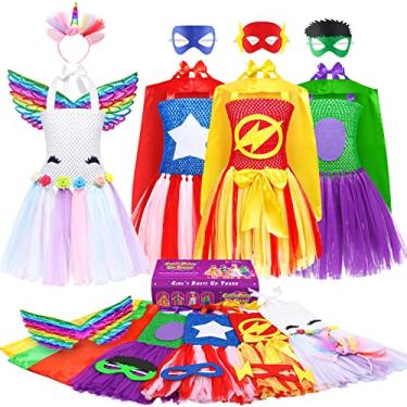 Imagem de DOLNOW Girls Dress up Trunk Girls Pretend Play Costumes,12pcs Role Play Set with Supergirl Hero Costumes for Toddler Little Girls Ages 3 4 5 6 Years