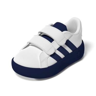 Imagem de adidas Tênis esportivo unissex infantil Grand Court 2.0, Branco/azul escuro/azul escuro, 10 Toddler