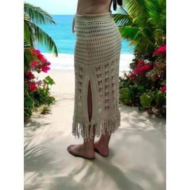 Imagem de Saia longa saida de praia com franjas mocha mousse - Andresa Lima, Caq