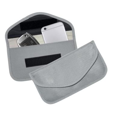 Imagem de LKAHG Bolsa Faraday para chaves de carro, porta-chaves antifurto RFID, porta-chaves com bloqueio de sinal, compartimentos bloqueadores de sinal RFID, universal para caminhões, SUV, RV (cinza claro)