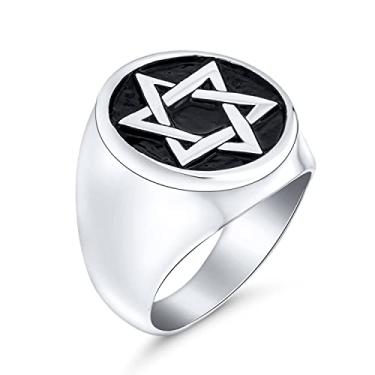 Imagem de Anel de sinete e pingente masculino personalizado Magen Judaico Hanukkah estrela de Davi para homens em aço inoxidável esmaltado prateado, One Size, Metal, Sem pedra preciosa