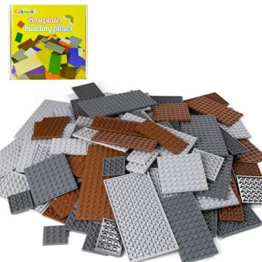 Imagem de Cabeeskii 130 Pieces Classic Building Plate, Fixed Color with 11 Size Building Plate Base Plate, Compatible with Lego Parts and Pieces, Building Bricks, for Most Brands (Dark Grey, Light Grey, Brown)