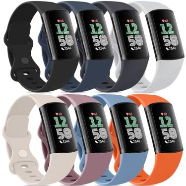 Imagem de Vancle Pulseira para Fitbit Charge 6/Fitbit Charge 5 para mulheres e homens, pacote com 8, pulseiras esportivas macias clássicas