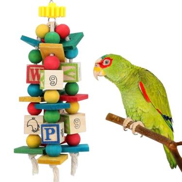 Imagem de Rypet Brinquedos de mastigar pássaros de madeira para gaiola, gaiola de pássaros de madeira para ajudar a aparar o bico, brinquedos de papagaio para papagaios cinzentos africanos, cacatuas, papagaios